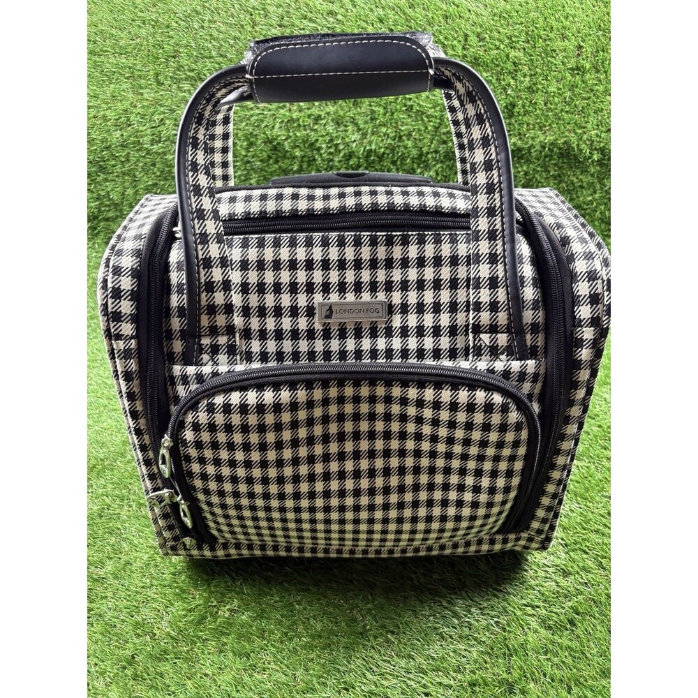 London Fog Houndstooth 15" Rolling Underseat Carry On Luggage 2 Wheel Black Whit